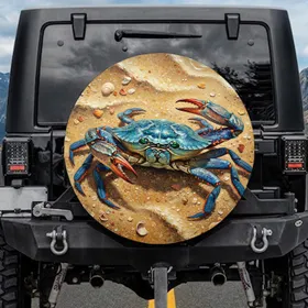 Blue Crab Sandy Beach - Coastal Decor Gift for Beach Lovers Spare Tire Cover