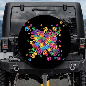 Paw Prints Varying Sizes Layered Pet Lover Gift - Outdoor Lifestyle Vehicle Accessory Spare Tire Cover
