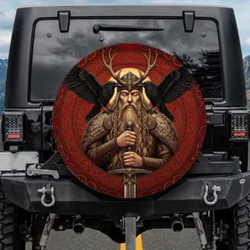 Nordic Deity Ravens Sword Knotwork - Mythology Fan Gift for Adventure Seeker Spare Tire Cover