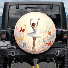 Tutu Ballerina Pointe Dance Confetti Butterflies - Car Decor Gift Spare Tire Cover