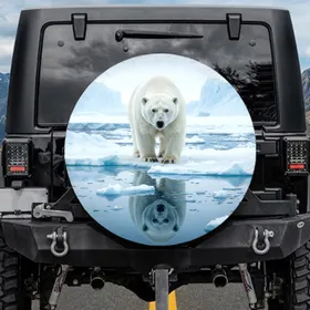 Powerful Arctic White Polar Bear Reflection Majestic Iceberg Scene - Wildlife Lover Gift Spare Tire Cover