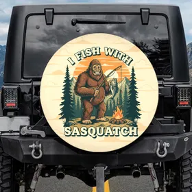 I Fish With Sasquatch Campfire Pine Trees - Outdoor Lover Gift Spare Tire Cover