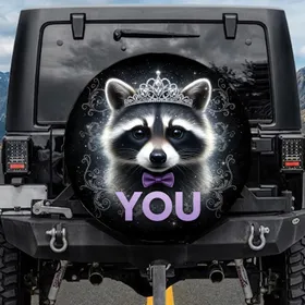 Crowned Raccoon Diamond Tiara Purple Bow Tie YOU - Wildlife Lover Gift Spare Tire Cover