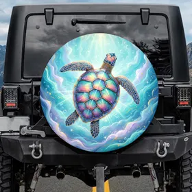 Iridescent Sea Turtle Underwater Scene - Ocean Decor Gift for Wildlife Lovers Spare Tire Cover