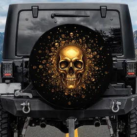 Golden Skull Scattered Skulls & Dots - Custom Vehicle Decor for Skull Lover Spare Tire Cover