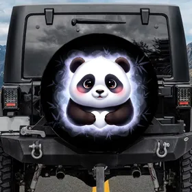 Charming Plump Cartoon Panda Paws Heart Bamboo - Wildlife Lover Gift for Everyday Use Spare Tire Cover