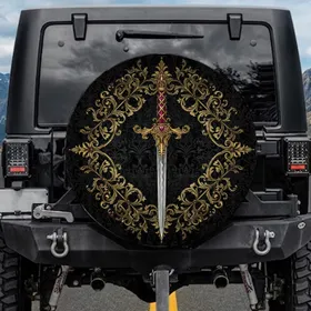 Fantasy Sword Baroque Floral Gothic Botanical - Car Decor Gift for Dark Fantasy Lover Spare Tire Cover