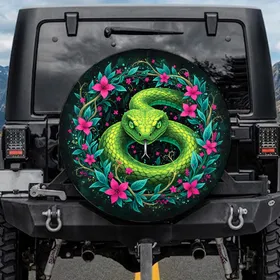 Vibrant Green Snake Bioluminescent Jungle Flora Outdoor Adventure Gear Spare Tire Cover