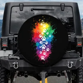 White Paw Prints Cascade Rainbow Wisps - Pet Lover Everyday Lifestyle Gift Spare Tire Cover
