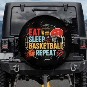 Distressed Eat Sleep Basketball Repeat Quote Basketball Hoop - Basketball Fan Gift Spare Tire Cover