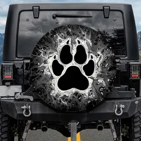 Black White Swirling Ink Marble Paw Print - Wildlife Lover Gift for Pet Owners Spare Tire Cover