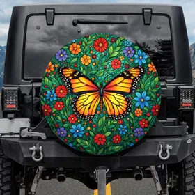 Monarch Butterfly Lush Wildflower Botanical Garden - Wildlife Lover Car Decor Gift Spare Tire Cover