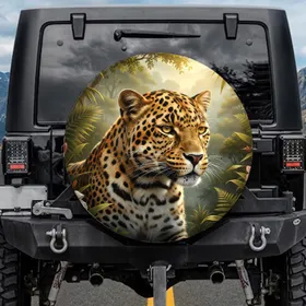 Leopard Head Jungle Foliage - Wildlife Lover Safari Decor Gift Spare Tire Cover