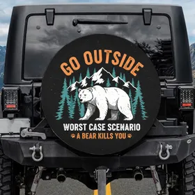 White Bear Mountain Go Outside Worst Case Scenario - Wildlife Lover Outdoor Gift Spare Tire Cover