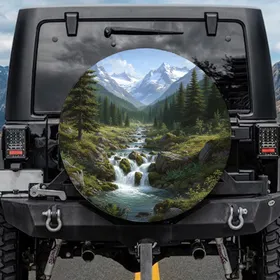 Alpine Mountain Stream Forest Waterfalls - Nature Lover Outdoor Adventure Gift Spare Tire Cover