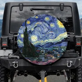 Pink Magenta Starry Night Cypress Village Scene - Art Lover Car Decor Gift Spare Tire Cover