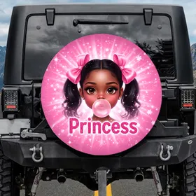 Girl Princess Shiny Bow Bubblegum - Car Decor Gift for Young Girls Spare Tire Cover