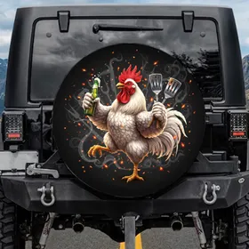 Rooster Beer Bottle Spatula Grilling Embers - Outdoor Cookout Gift Spare Tire Cover