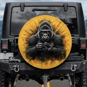 Silverback Gorilla Camera - Wildlife Lover Gift for Photographers Spare Tire Cover