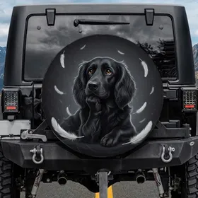 Flat-Coated Retriever Mix Dog with Wavy Fur & Floating Feathers - Dog Lover Gift Spare Tire Cover