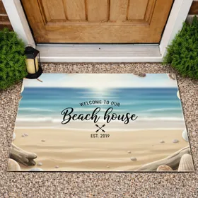 WELCOME TO OUR Beach House Oars Seashell Custom Year - Home Decor Coastal Living Gift Doormat