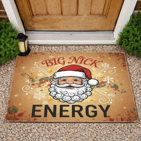 Big Nick Energy Santa Claus Hat Snowflake Starburst Rustic Texture - Christmas Holiday Home Decor Gift Doormat