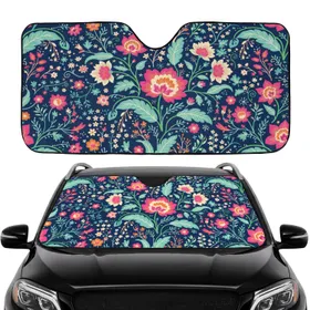 Sprawling Floral Botanical Bloom Leaves - Vehicle Interior Accent Decor Gift for Drivers Car Sunshade