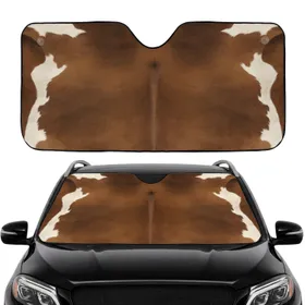 Natural Cowhide Rich Brown Cream Continuous Hide - Car Interior Upgrade for Cow Lover Car Sunshade
