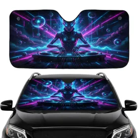 Futuristic Alien DJ Neon Turntables Cosmic - Car Interior Upgrade Car Sunshade