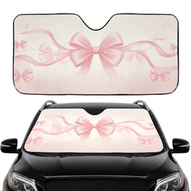 Flowing Pearlescent Sheen Fabric Folds Blush Pink Ribbons Bows Car Interior Upgrade Car Sunshade