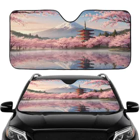 Mount Fuji Japanese Pagoda Cherry Blossom Lake Mist Sky Car Sunshade
