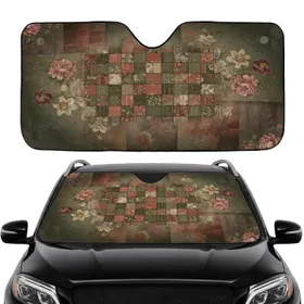 Antique Wood Grain Floral Damask Peony Lily Botanical - Everyday Car Style for Car Lovers Car Sunshade