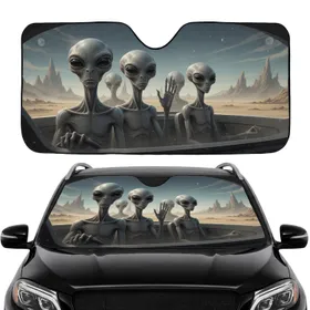 Gray Aliens Desert Convoy - Sci-Fi Fan Gift for Space Exploration Lovers Car Sunshade