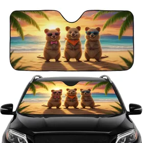 Quokka Family Tropical Beach Sunset - Beach Life Animal Lover Gift Car Sunshade