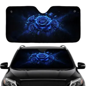 Midnight Blue Roses Luminous Petals Starlight Cosmic Nebulae - Vehicle Decor Gift Car Sunshade