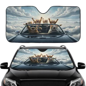 Anthropomorphic Cats Convertible Car Sky - Travel Essentials Gift Car Sunshade