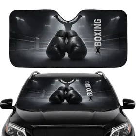 Worn Boxing Gloves Boxer Silhouette Arena - Sports Fan Gift for Boxing Fans Car Sunshade