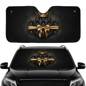 Regal Golden Crown Tufted Leather Gold Ribbon Luxury Auto Gift Car Sunshade