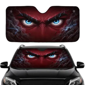 Angry Eyes Thick Eyebrows Scratched Metal - Car Decor Gift Car Sunshade