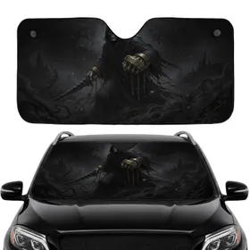 Terrifying Grim Reaper Cloaked Figure Brass Knuckles Blade Skull Chains 'GAME OVER' - Gothic Collector Gift Car Sunshade