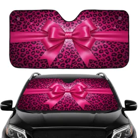 Hot Pink Satin Ribbon Bow Fuchsia Black Leopard Spots - Car Interior Upgrade Car Sunshade
