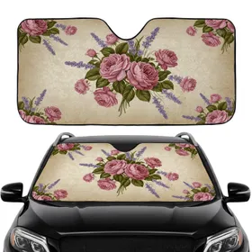 Antiqued Beige Gold Roses Lavender Rococo Floral - Car Interior Upgrade Car Sunshade