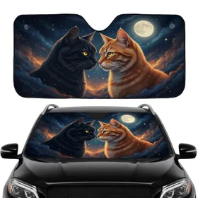 Black Cat Orange Tabby Cats Celestial Night Sky - Car Interior Upgrade Cat Lover Gift Car Sunshade