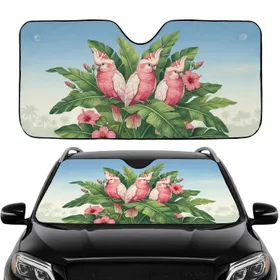 Galah Cockatoos Tropical Banana Leaves Hibiscus - Car Interior Upgrade Car Sunshade
