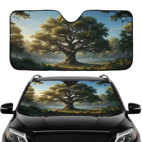 Majestic Ancient Oak Tree Lush Verdant Forest - Car Interior Road Trip Travel Accessory Car Sunshade