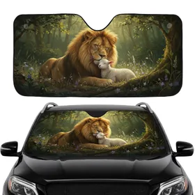 Lion Lamb Nuzzle Harmony - Car Interior Upgrade Commute Accessory Car Sunshade