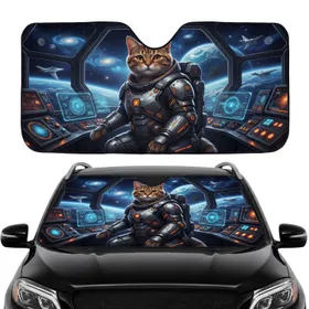 Sci-Fi Tabby Cat Astronaut Cockpit - Car Interior Upgrade for Cat Lover Car Sunshade