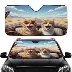 Ecstatic Cats Sunglasses Vintage Car - Road Trip Gift for Cat Lover Car Sunshade