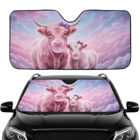 Highland Cow Baby Calf Bubblegum Nebula - Car Interior Upgrade Cow Lover Gift Car Sunshade
