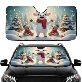 Baby Calf Teddy Bears Snowy Field Christmas - Road Trip Winter Car Upgrade Car Sunshade